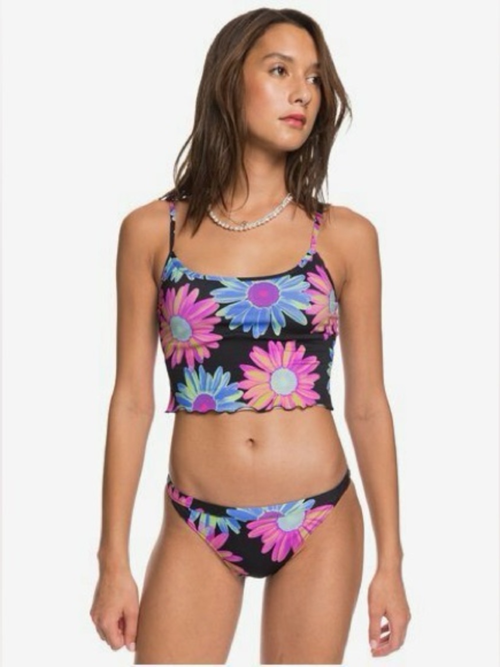 Quiksilver Black Pink Floral Print Hipster Bikini Bottoms Size XS, S, & L